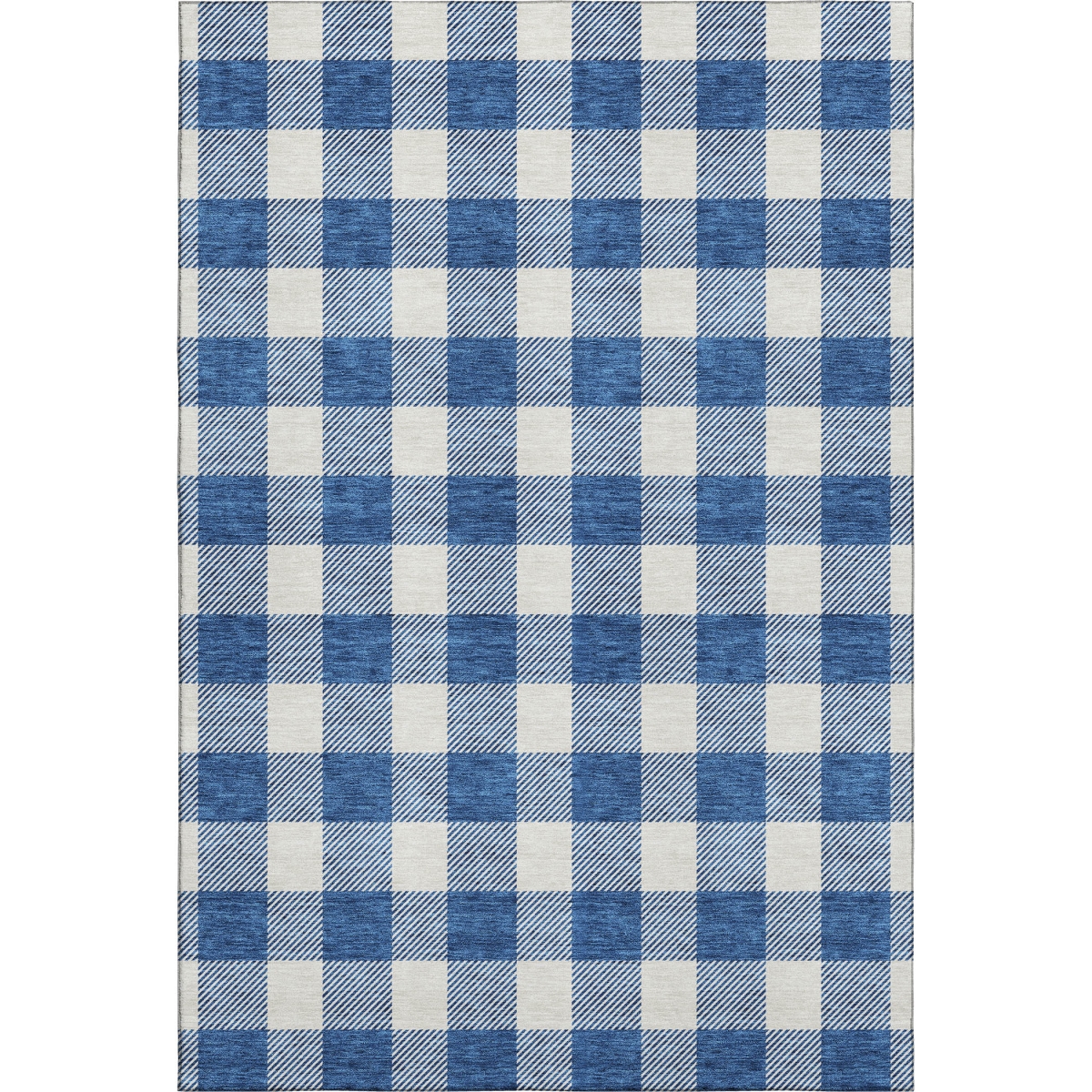 673389 5 x 8 ft. Navy Blue & Ivory Plaid Transitional Washable Machine Made Rectangle Area Rug with UV Protection
