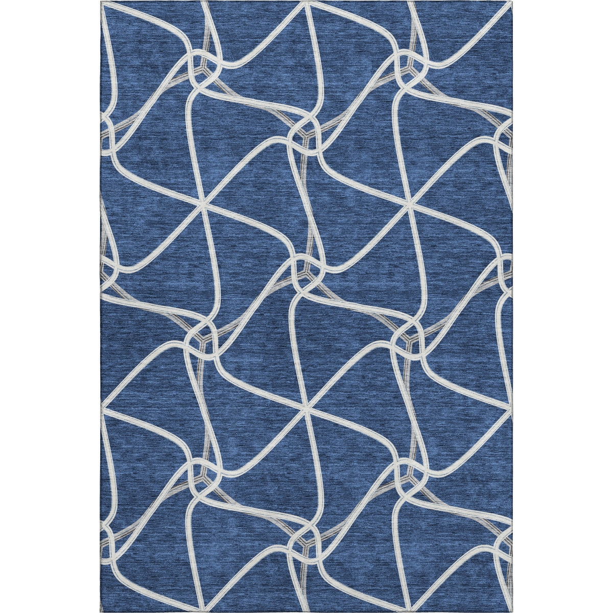 675356 5 x 8 ft. Blue & Ivory Geometric Transitional Washable Machine Made Rectangle Area Rug with UV Protection