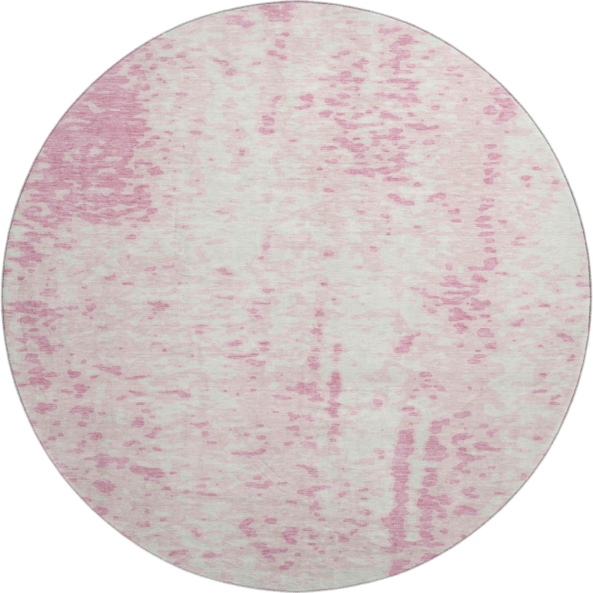 675465 8 ft. Pink & Ivory Abstract Transitional Washable Round Area Rug with UV Protection