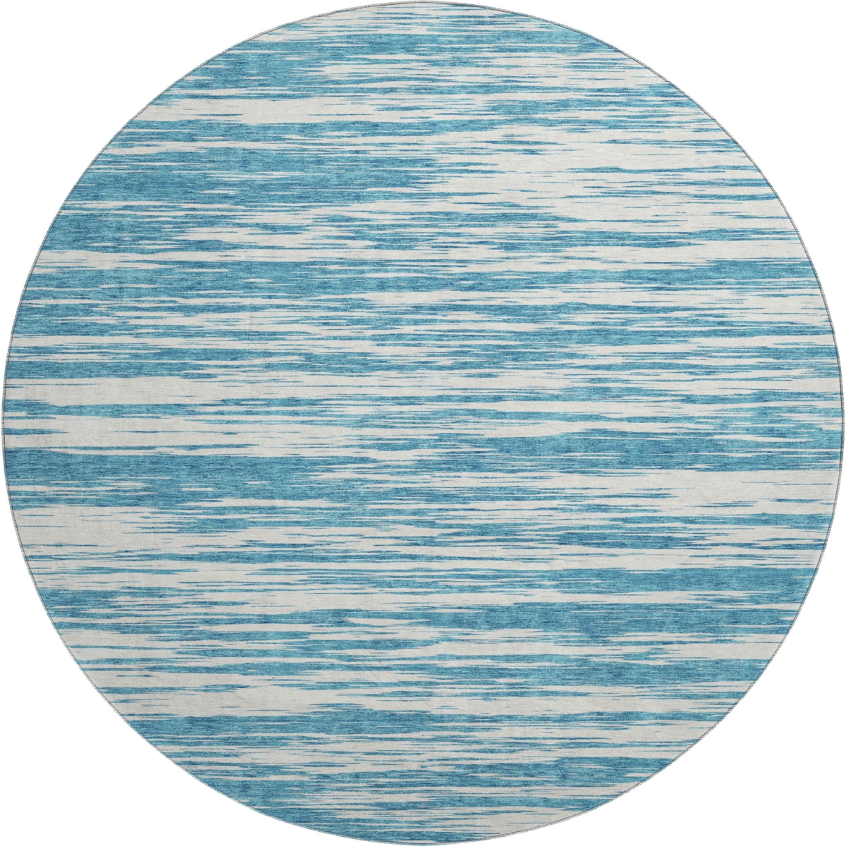 675627 8 ft. Teal & Ivory Striped Transitional Washable Round Area Rug with UV Protection