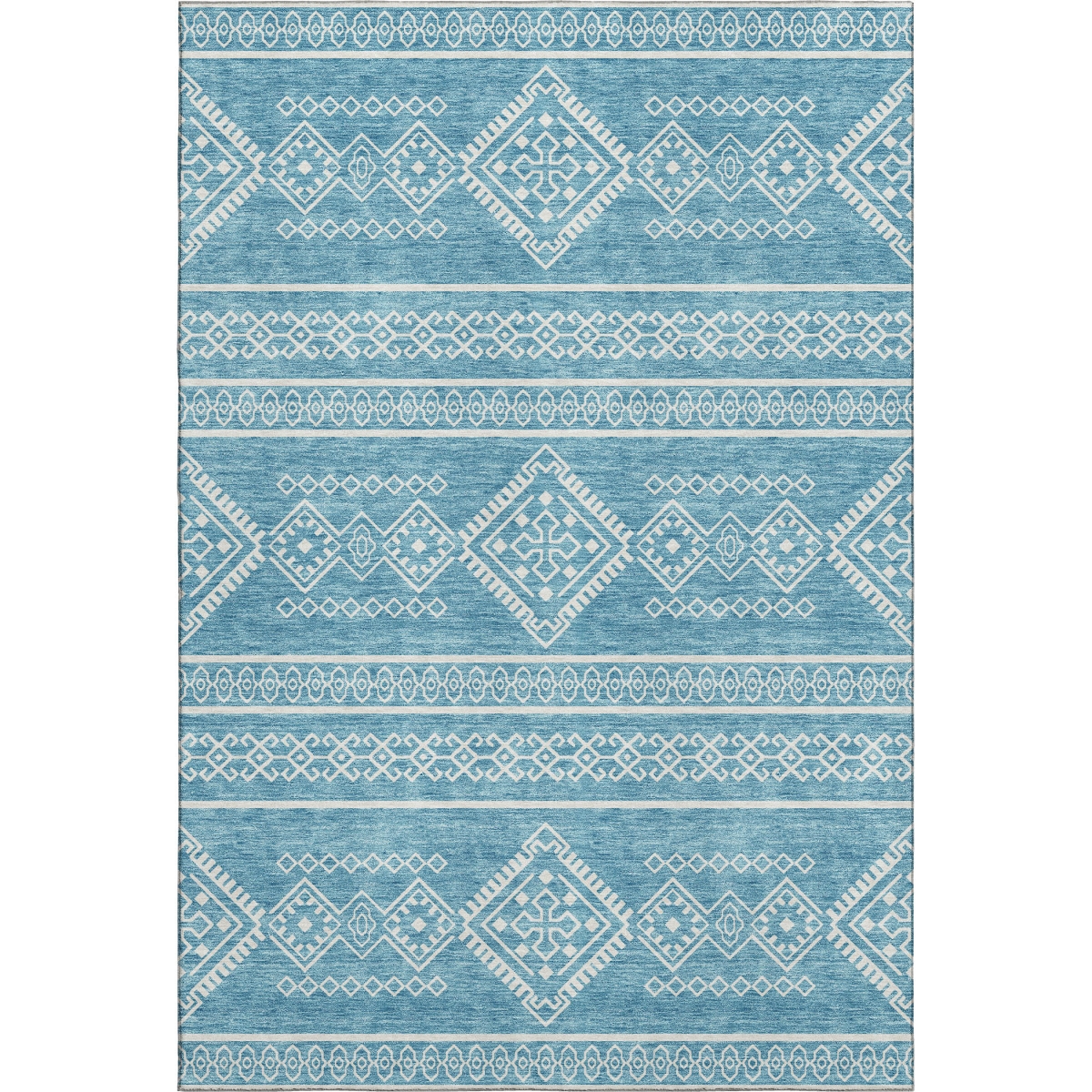 671677 9 x 12 ft. Teal & Ivory Southwestern Transitional Washable Machine Made Rectangle Area Rug with UV Protection