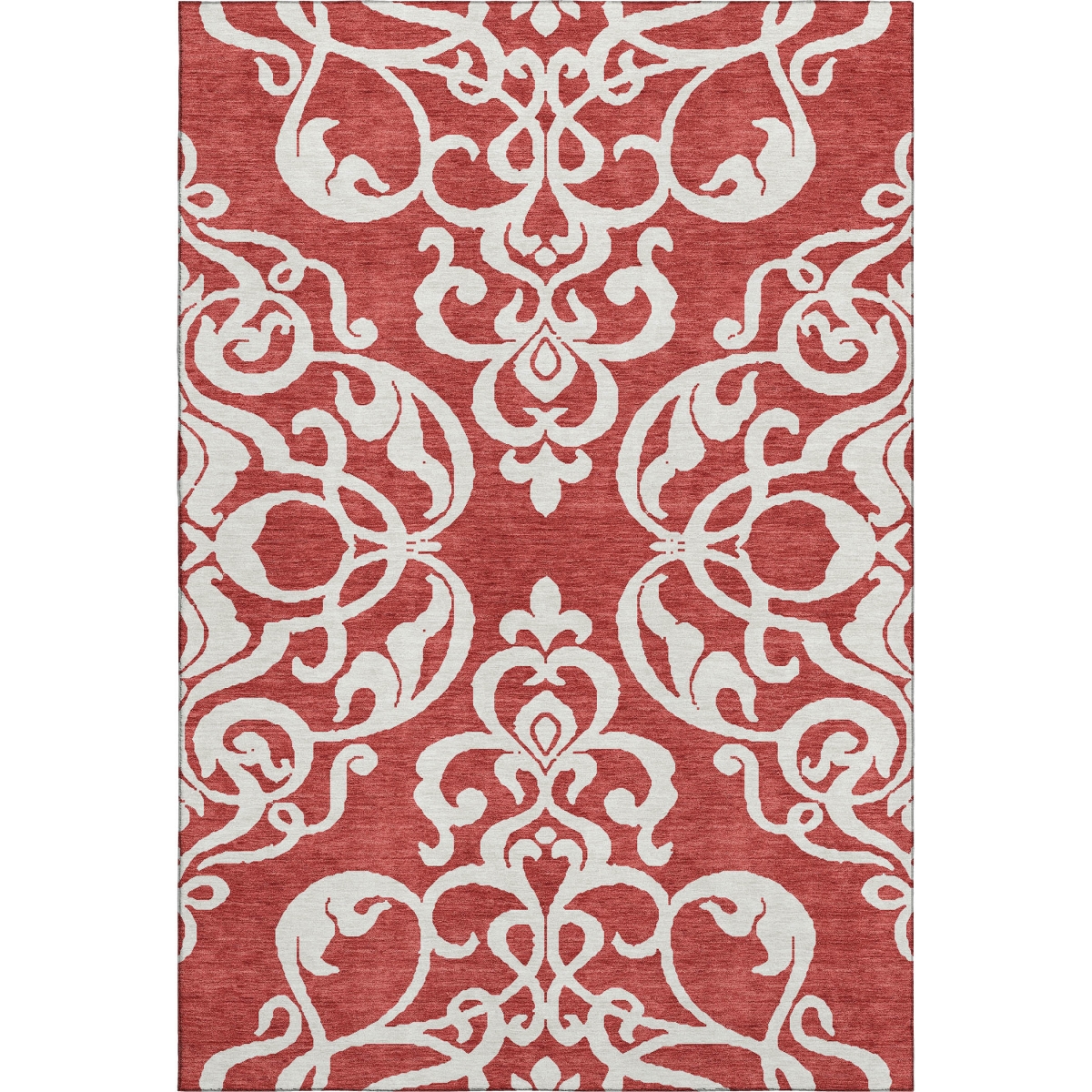 676950 10 x 14 ft. Red & Ivory Damask Washable Machine Made Rectangle Area Rug with UV Protection