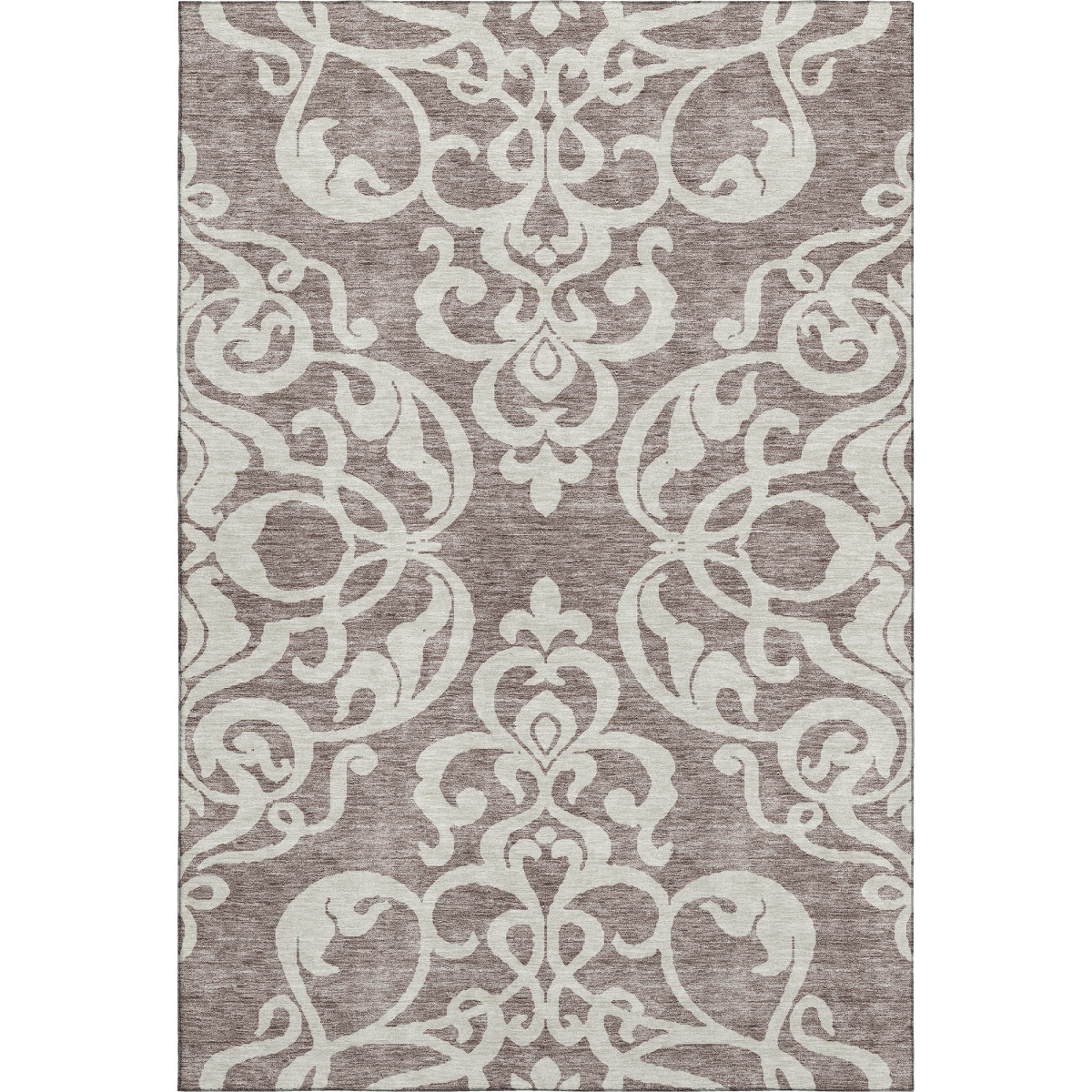 676956 10 x 14 ft. Taupe & Ivory Damask Washable Machine Made Rectangle Area Rug with UV Protection