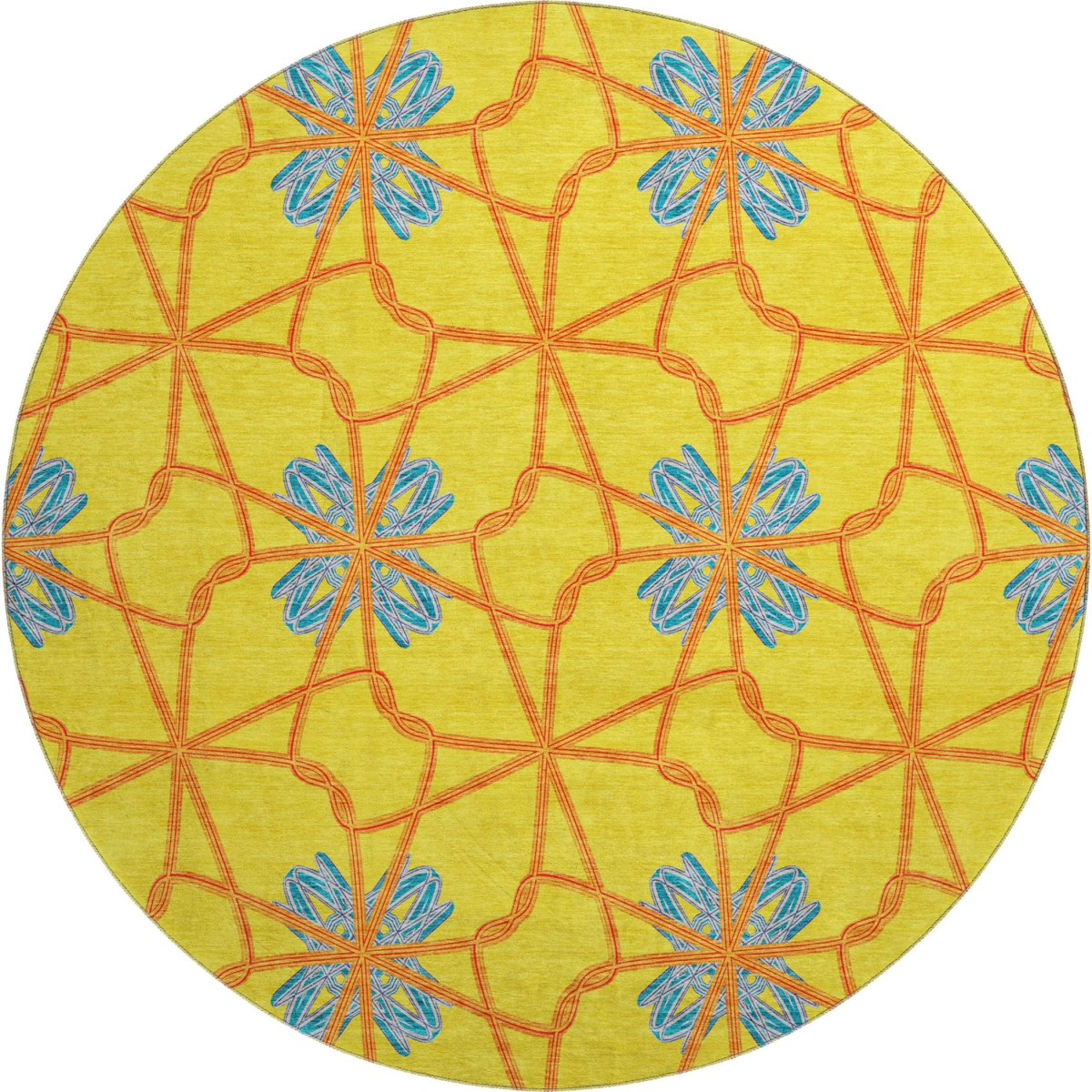 675951 8 ft. Yellow Blue & Red Geometric Washable Round Area Rug with UV Protection