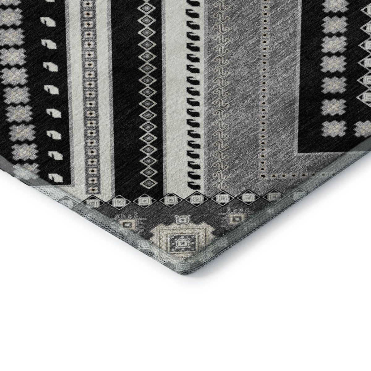 679254 5 x 8 ft. Black Gray & Silver Tribal Washable Machine Made Rectangle Area Rug with UV Protection