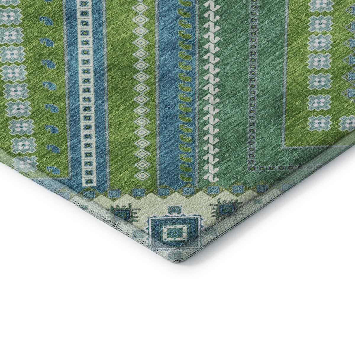 679290 5 x 8 ft. Lime Green Teal & Ivory Tribal Washable Machine Made Rectangle Area Rug with UV Protection
