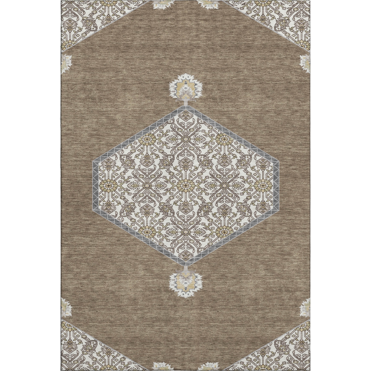 679340 8 x 10 ft. Brown, Beige & Gray Oriental Washable Machine Made Rectangle Area Rug with UV Protection