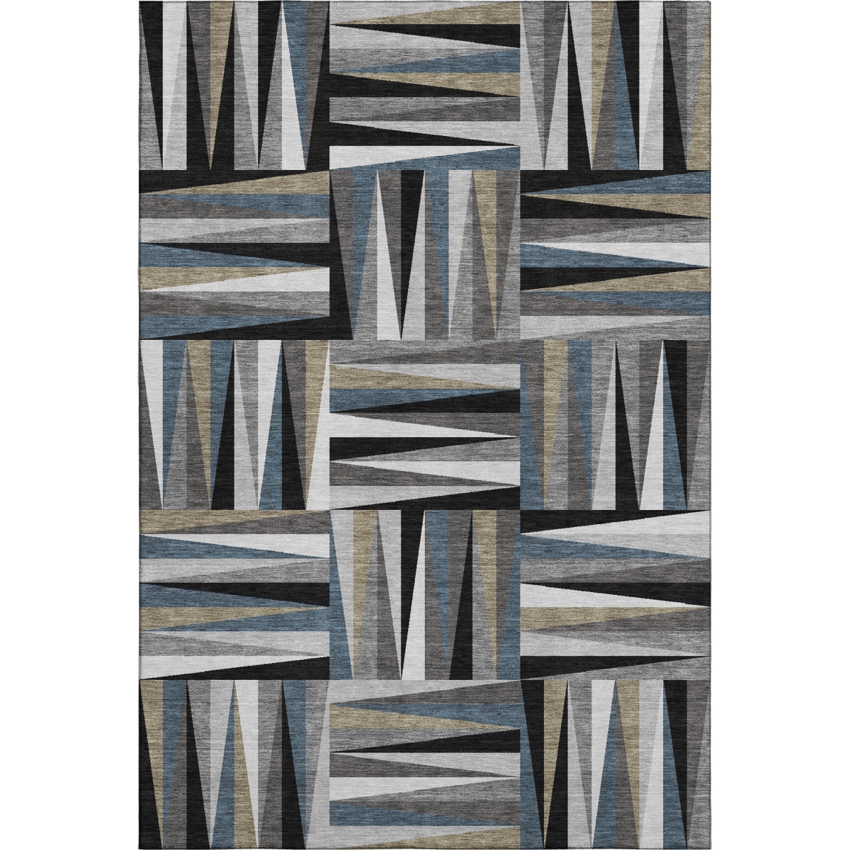 679402 10 x 14 ft. Black Beige & Ivory Geometric Transitional Washable Machine Made Rectangle Area Rug with UV Protection