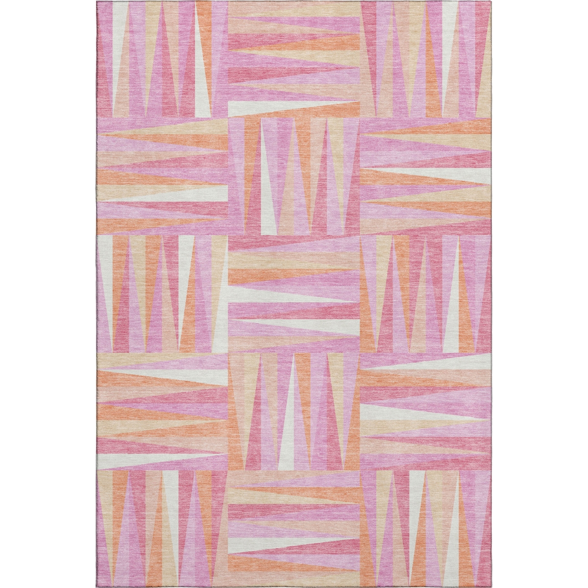 679407 9 x 12 ft. Blush Peach & Ivory Geometric Washable Machine Made Rectangle Area Rug with UV Protection
