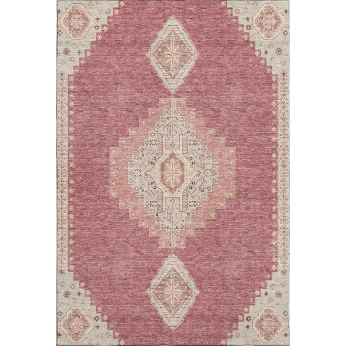 679548 5 x 8 ft. Blush Gray & Pink Oriental Washable Machine Made Rectangle Area Rug with UV Protection