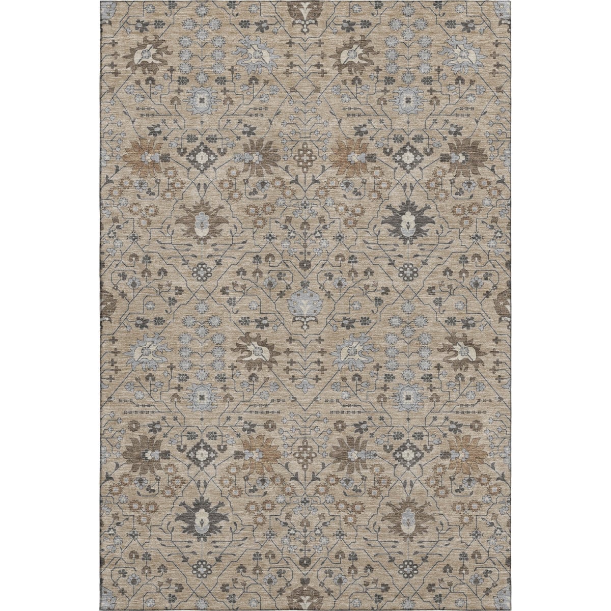 679245 9 x 12 ft. Taupe Gray & Brown Oriental Washable Machine Made Rectangle Area Rug with UV Protection
