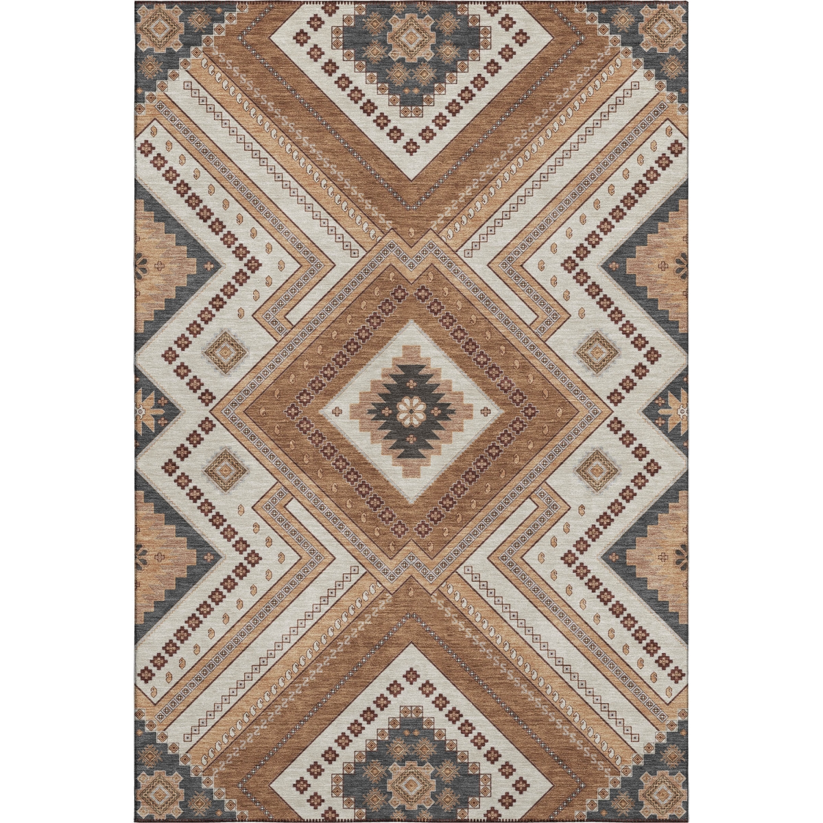 679269 9 x 12 ft. Copper Beige & Gray Tribal Washable Machine Made Rectangle Area Rug with UV Protection