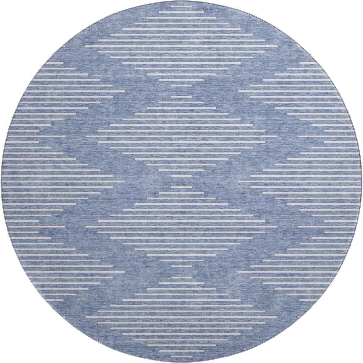 679711 8 ft. Denim Blue & Ivory Geometric Transitional Washable Round Area Rug with UV Protection