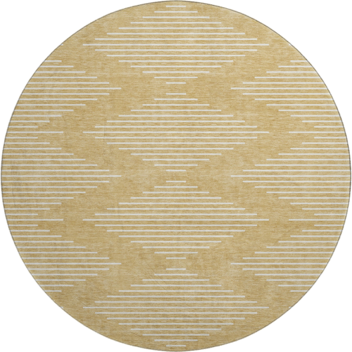 679729 8 ft. Gold & Ivory Geometric Transitional Washable Round Area Rug with UV Protection