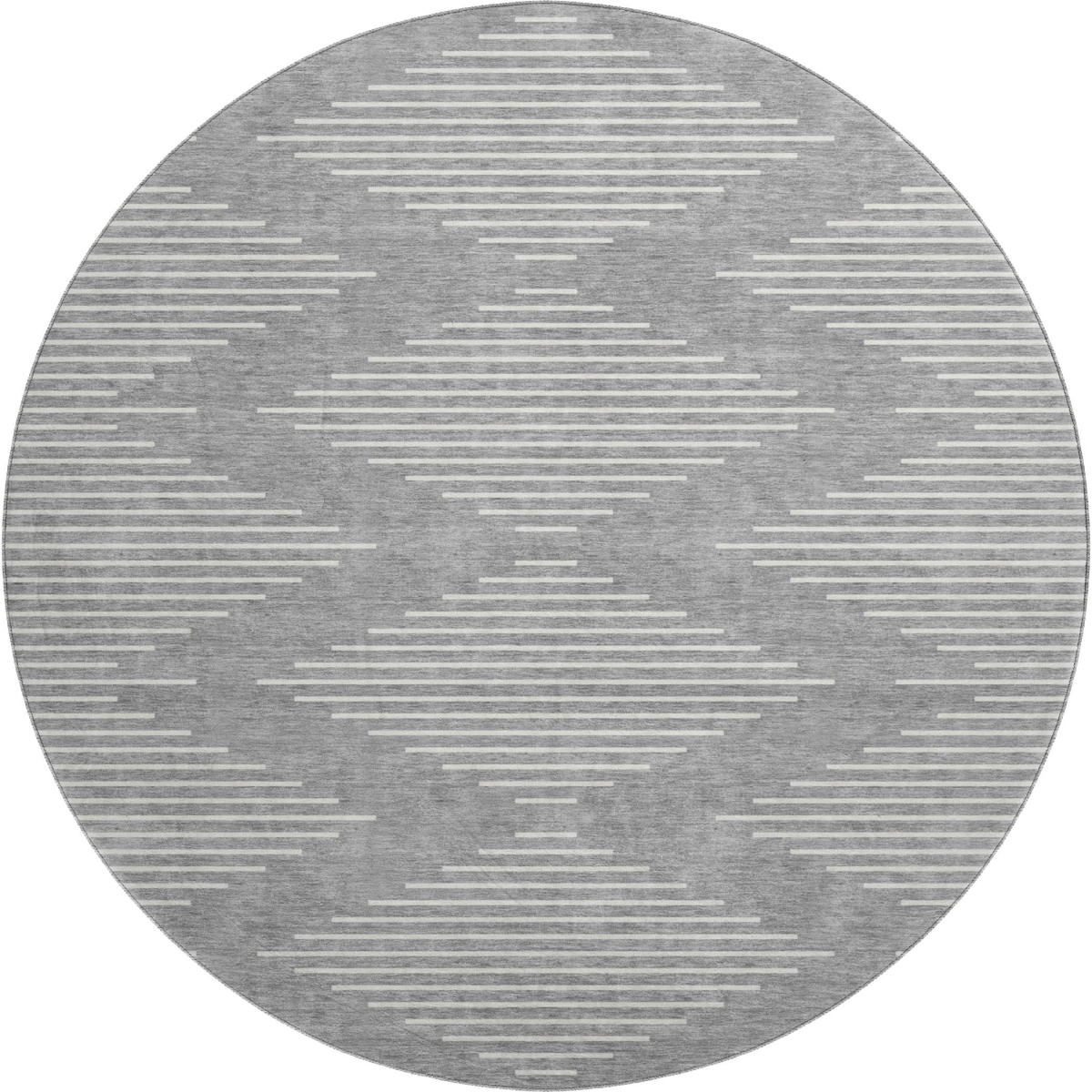 679735 8 ft. Gray & Ivory Geometric Transitional Washable Round Area Rug with UV Protection