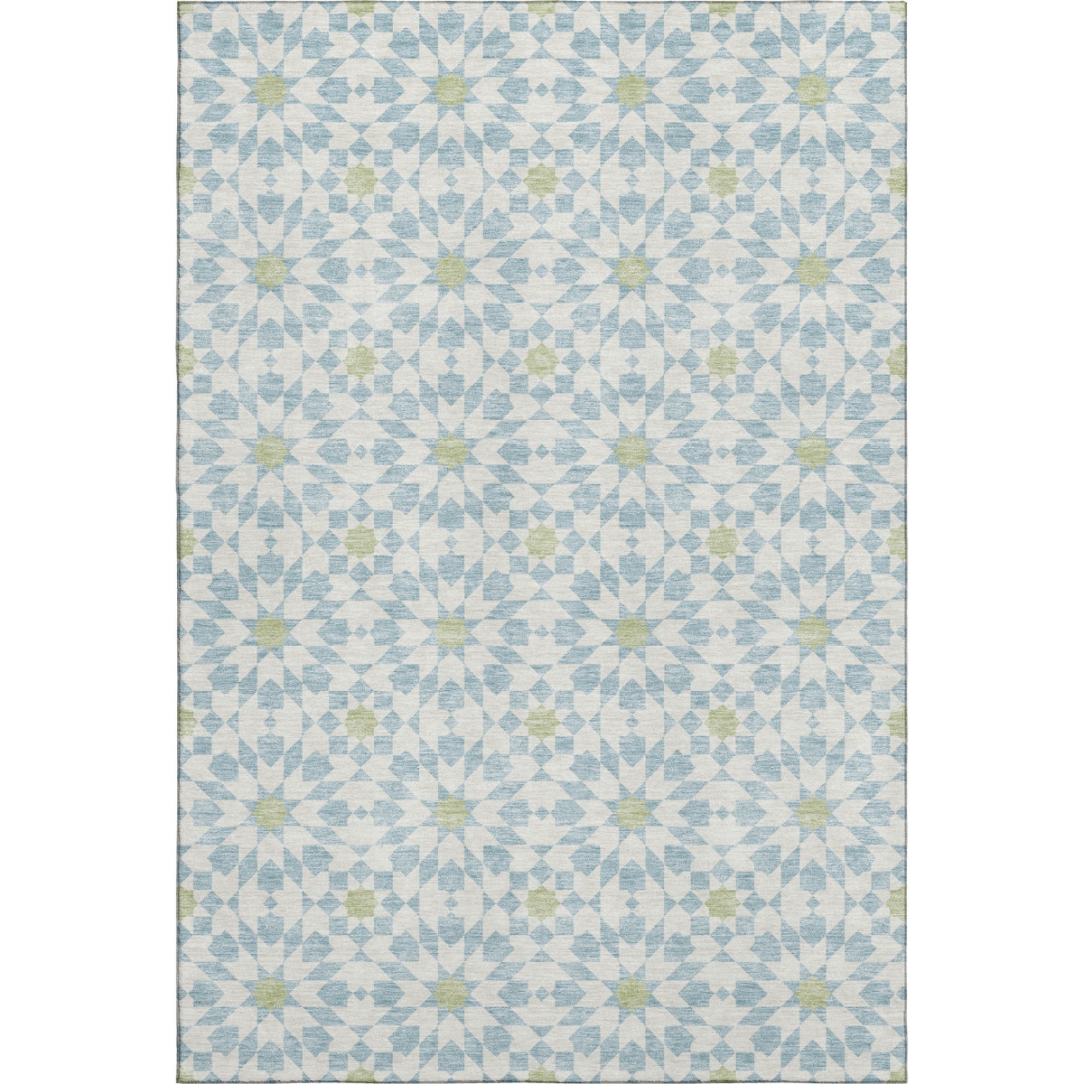 662066 9 x 12 ft. Sky Blue, Ivory & Green Geometric Washable Machine Made Rectangle Area Rug with UV Protection
