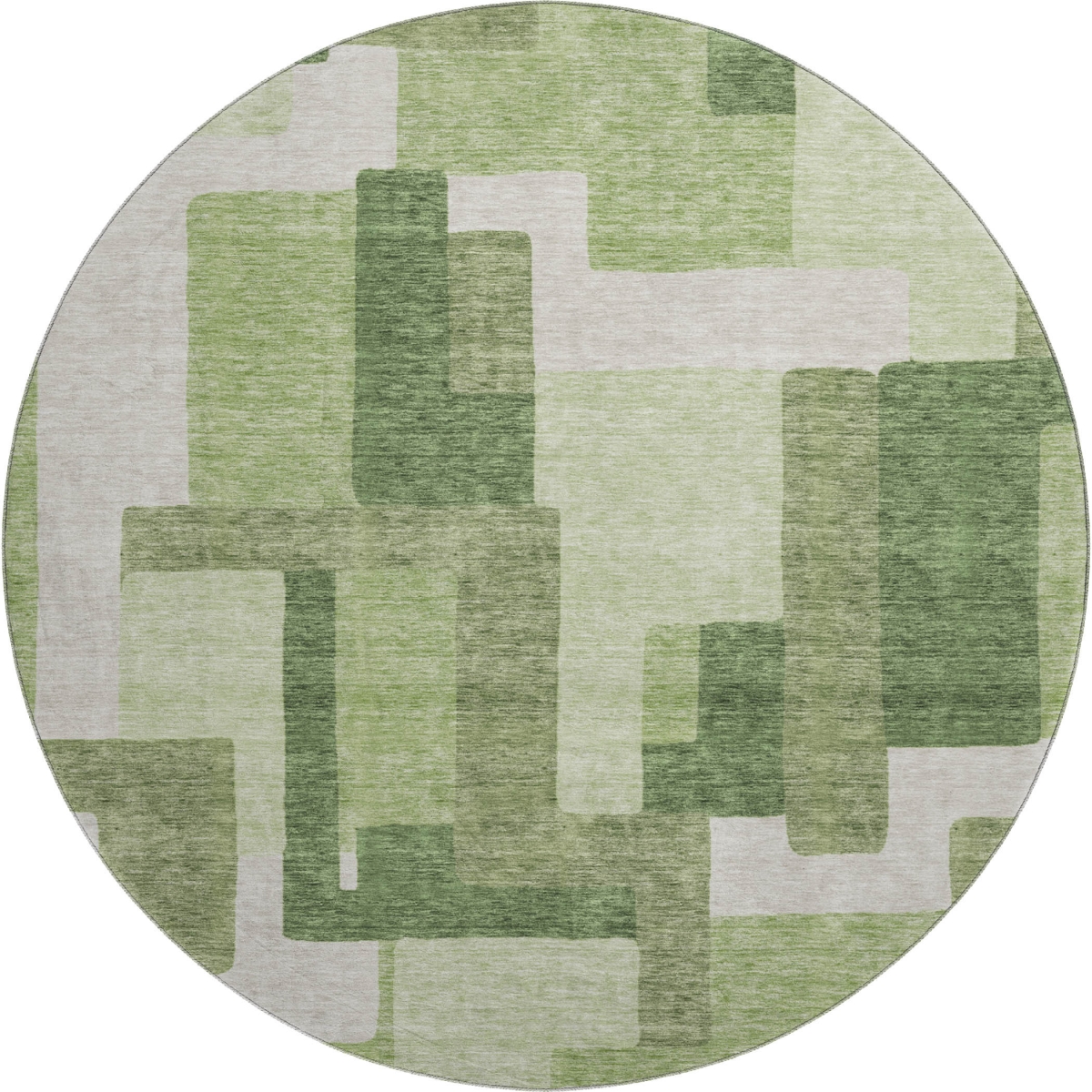 662438 8 ft. Green & Ivory Abstract Geometric Transitional Washable Round Area Rug with UV Protection