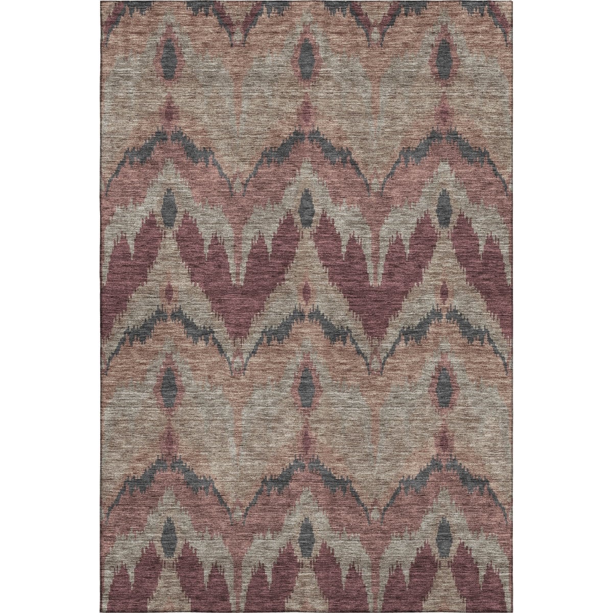 662633 10 x 14 ft. Burgundy Beige & Charcoal Ikat Washable Machine Made Rectangle Area Rug with UV Protection