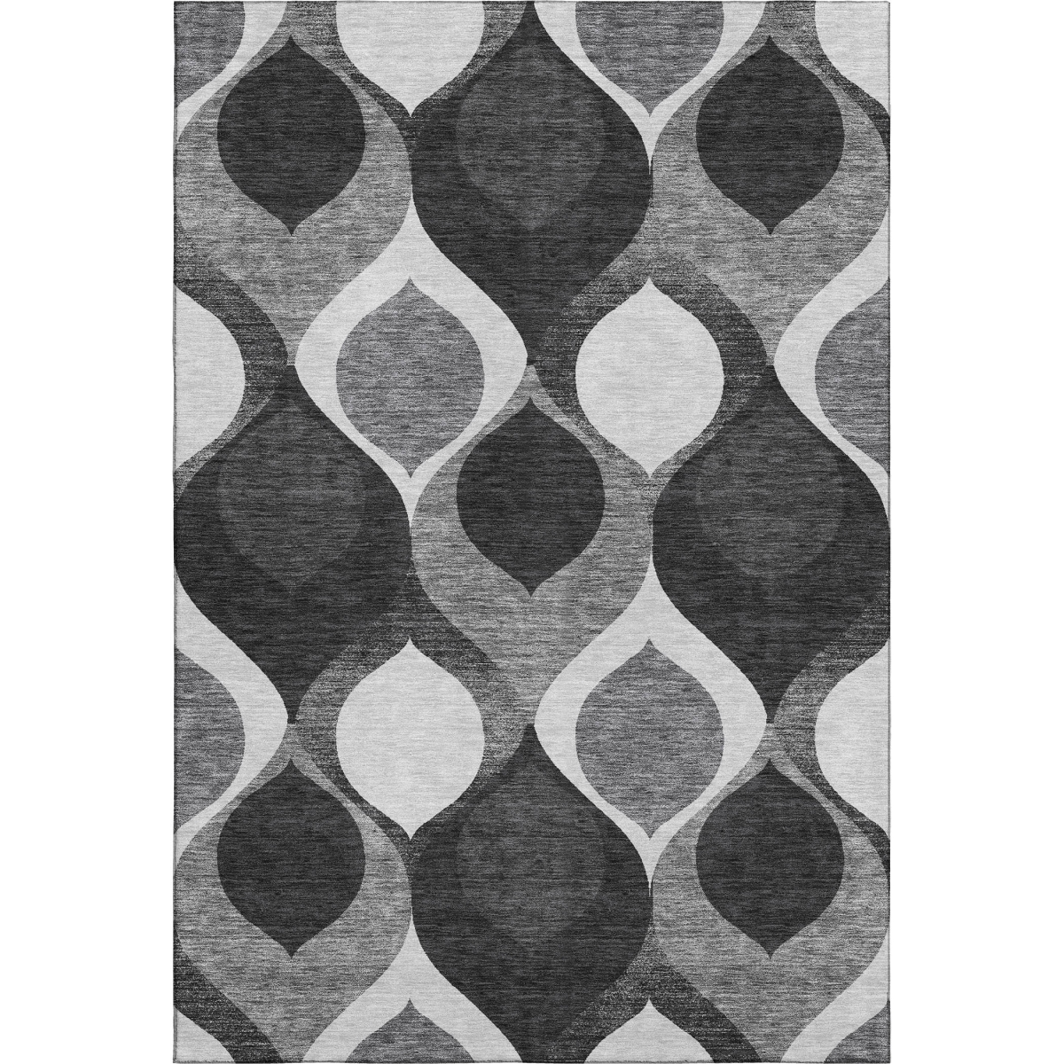663043 5 x 8 ft. Black & Silver Ogee Washable Machine Made Rectangle Area Rug with UV Protection