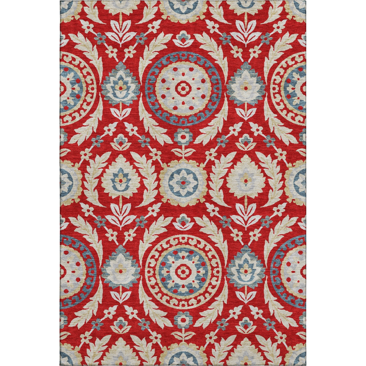663239 10 x 14 ft. Red Gold & Blue Floral Washable Machine Made Rectangle Area Rug with UV Protection
