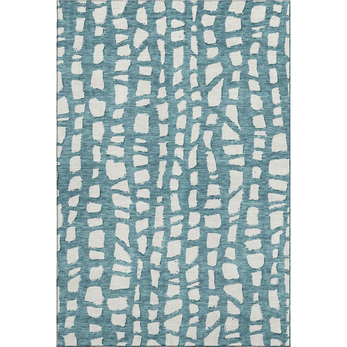 663399 8 x 10 ft. Teal & Ivory Cobblestone Washable Machine Made Rectangle Area Rug with UV Protection