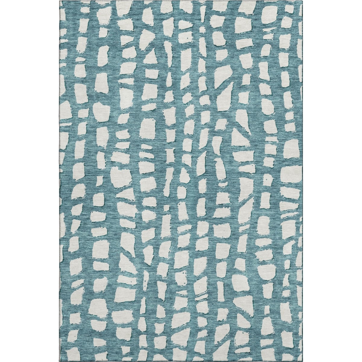 663401 10 x 14 ft. Teal & Ivory Cobblestone Washable Machine Made Rectangle Area Rug with UV Protection