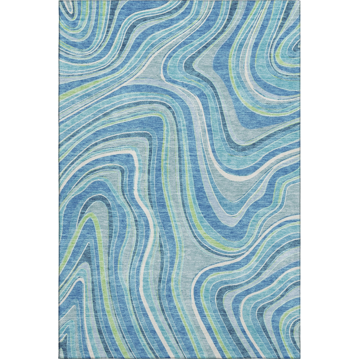 663512 10 x 14 ft. Blue, Green & Ivory Marble Washable Machine Made Rectangle Area Rug with UV Protection