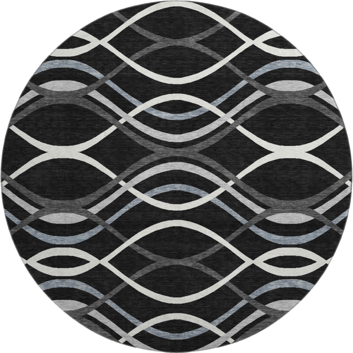 663569 8 ft. Black Ivory & Gray Abstract Transitional Washable Round Area Rug with UV Protection