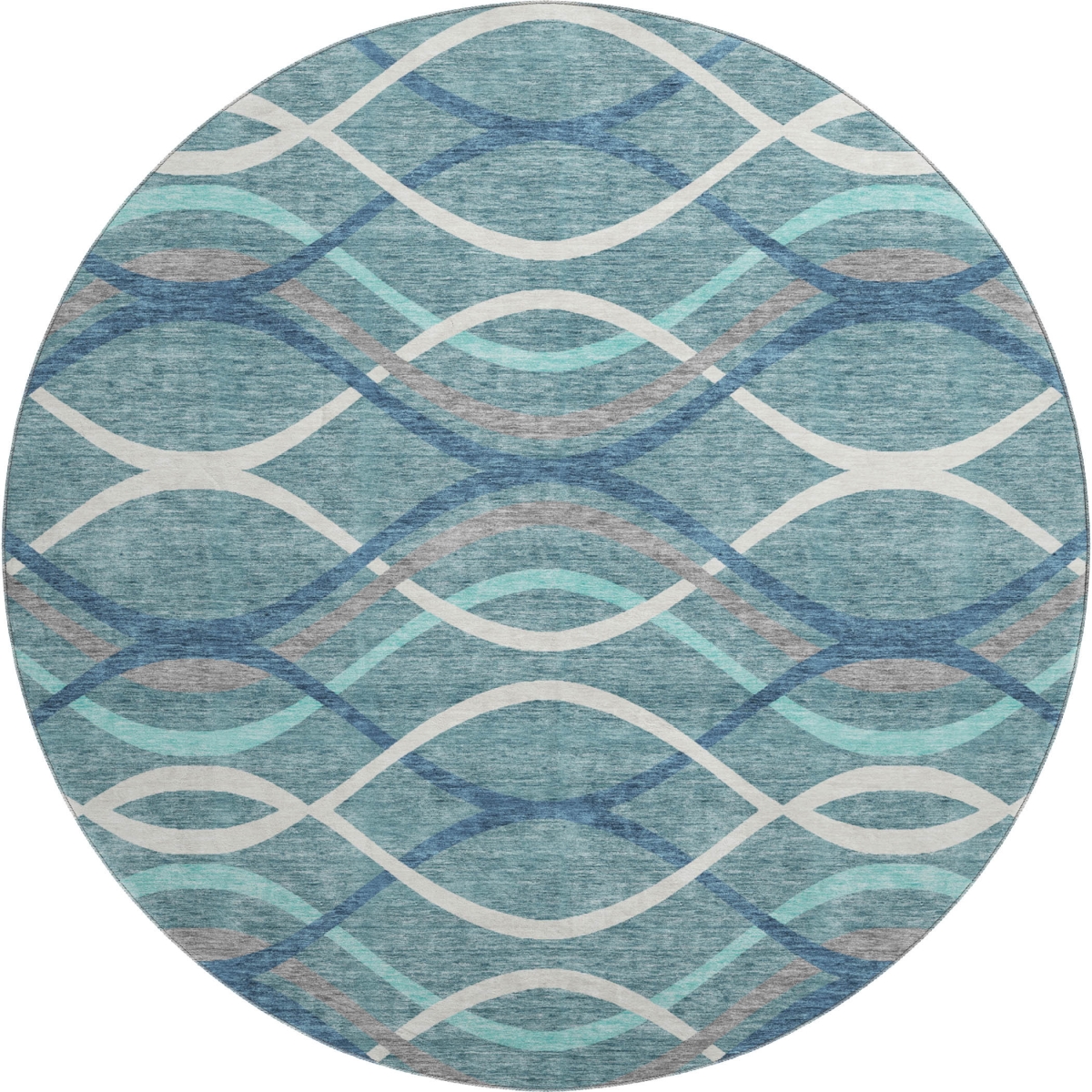 663644 8 ft. Teal Ivory & Gray Abstract Transitional Washable Round Area Rug with UV Protection