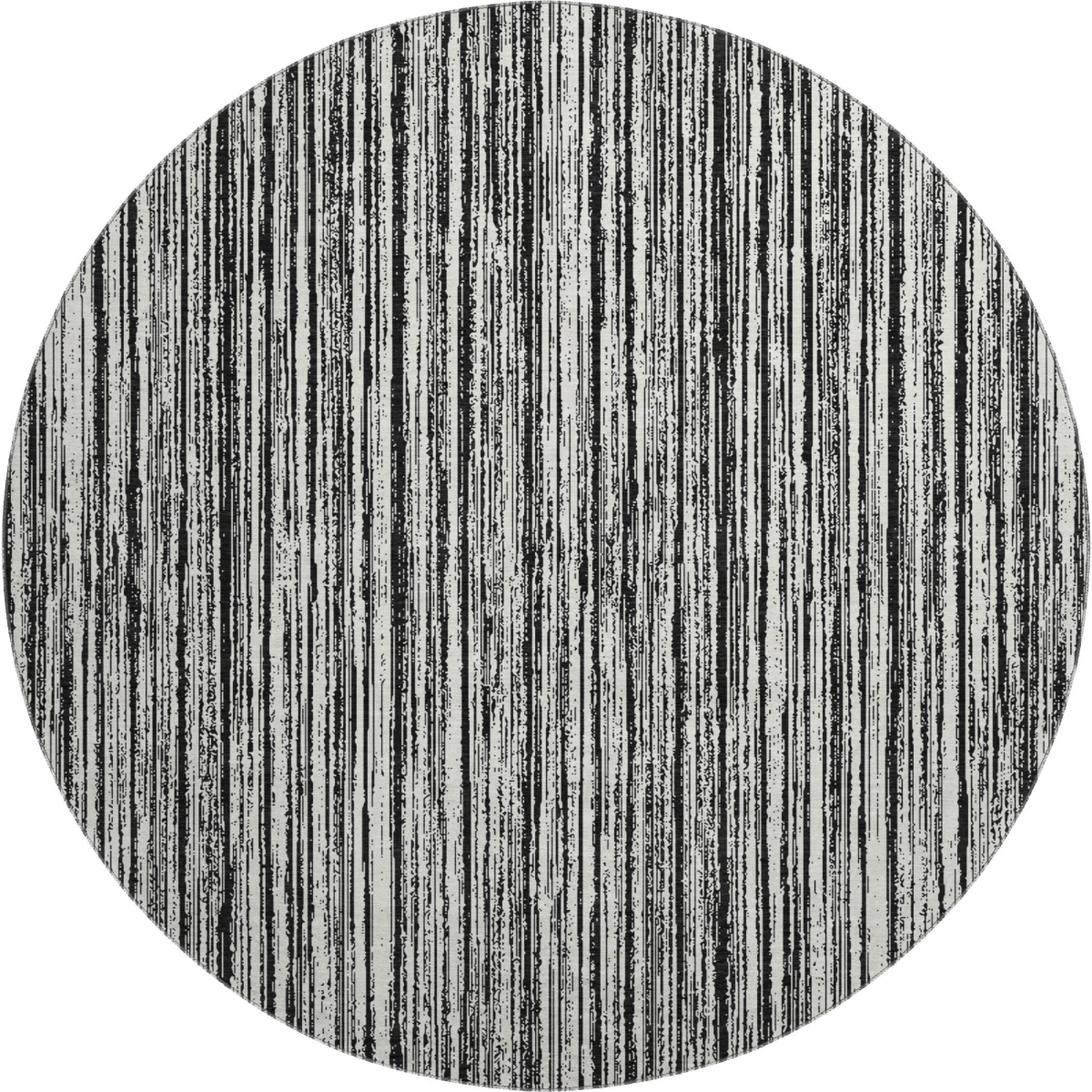 663801 8 ft. Black & Ivory Striped Transitional Washable Round Area Rug with UV Protection