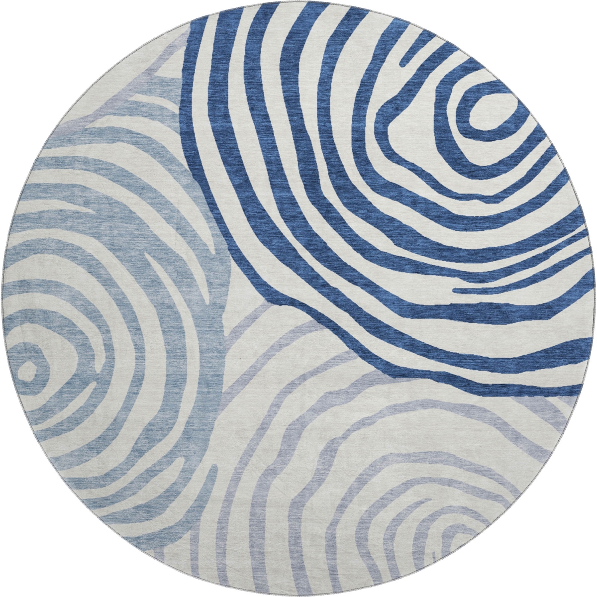 664173 8 ft. Blue & Ivory Abstract Transitional Washable Round Area Rug with UV Protection