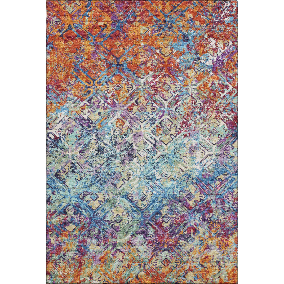 664409 9 x 12 ft. Copper Blue & Red Diamond Washable Machine Made Rectangle Area Rug with UV Protection