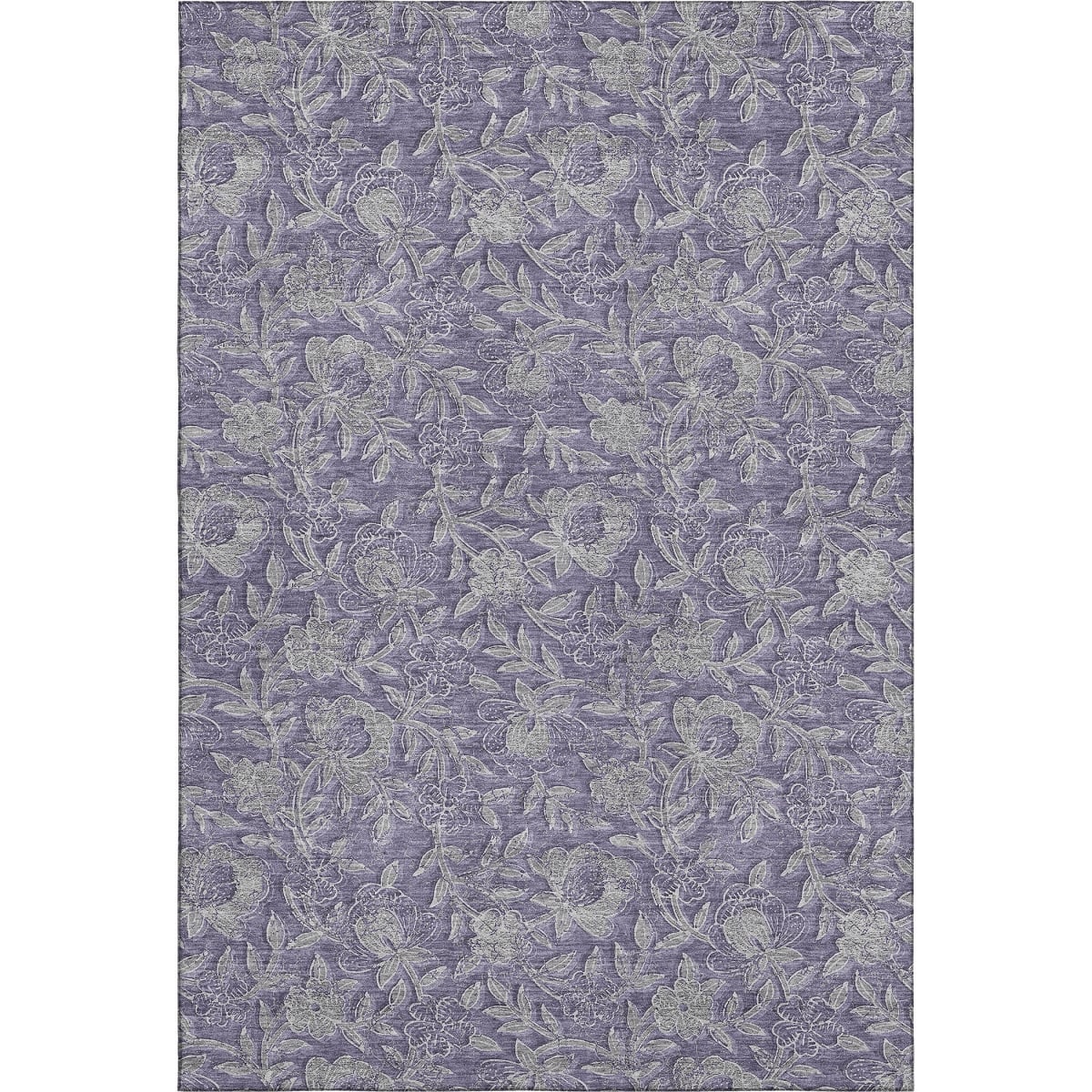 664617 9 x 12 ft. Eggplant & Gray Floral Transitional Washable Machine Made Rectangle Area Rug with UV Protection