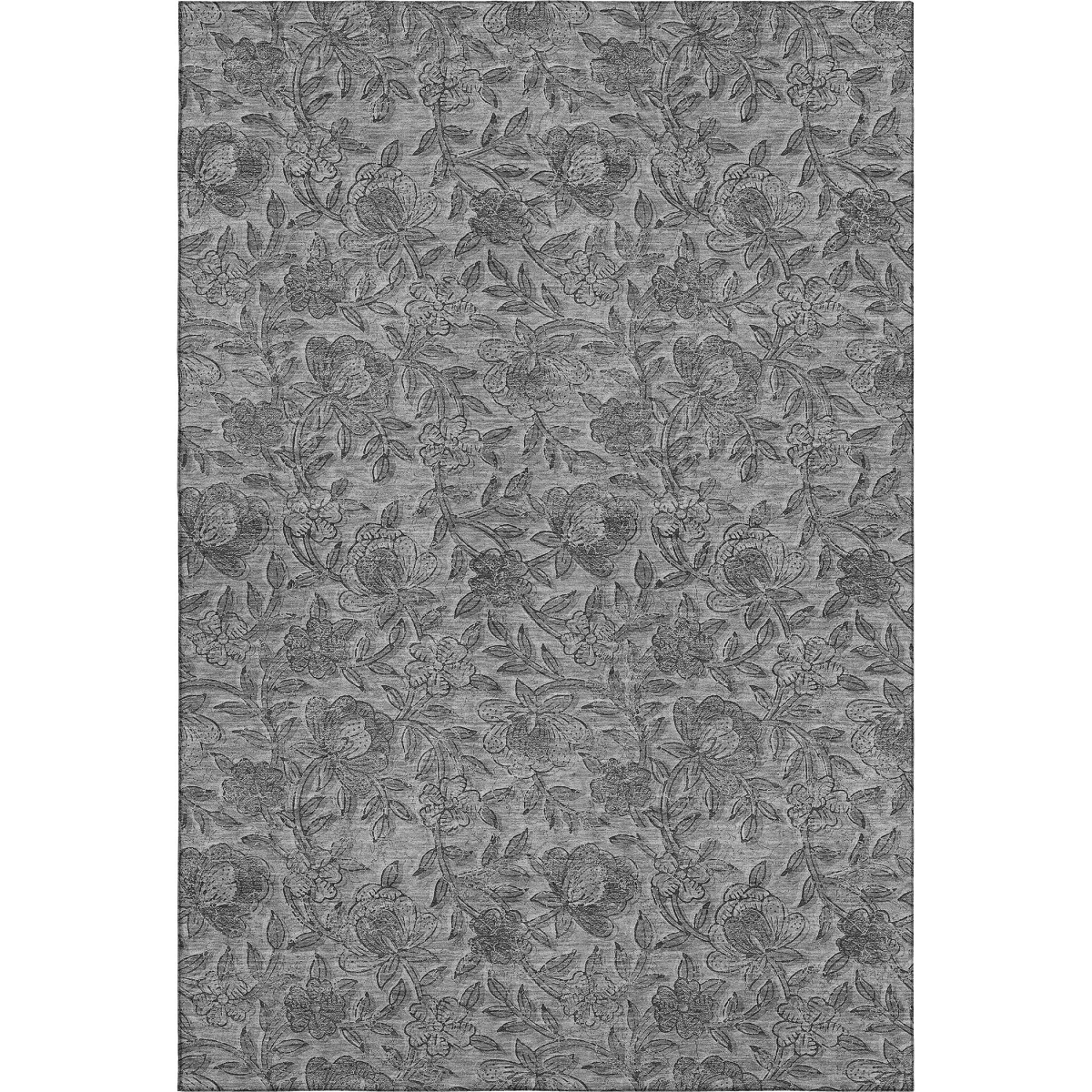 664622 8 x 10 ft. Gray & Charcoal Floral Transitional Washable Machine Made Rectangle Area Rug with UV Protection