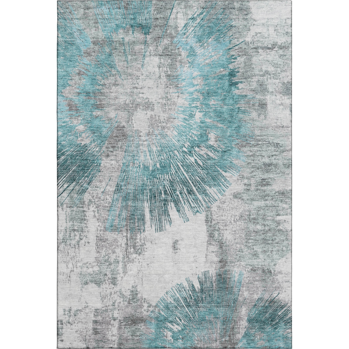 664710 5 x 8 ft. Teal Ivory & Gray Abstract Transitional Washable Machine Made Rectangle Area Rug with UV Protection