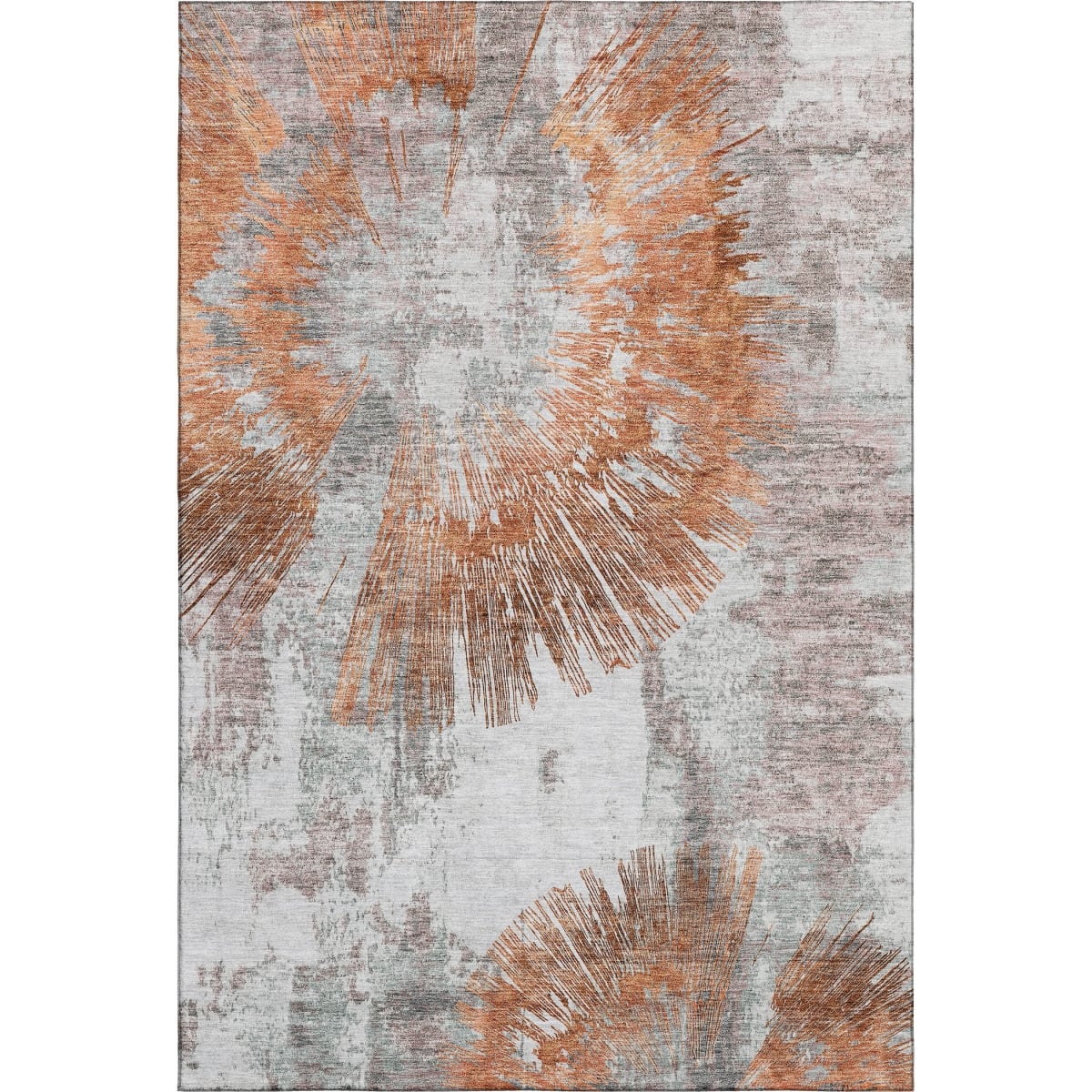 664716 5 x 8 ft. Terra Cotta Ivory & Gray Abstract Transitional Washable Machine Made Rectangle Area Rug with UV Protection