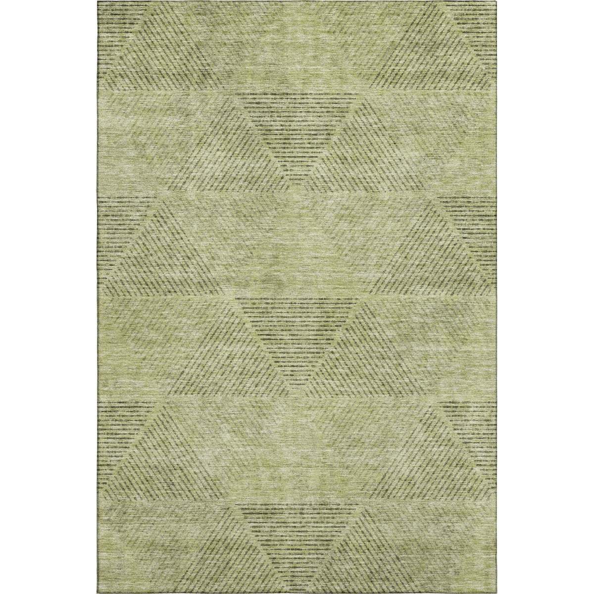 664832 8 x 10 ft. Artichoke Green, Gray & Silver Geometric Washable Machine Made Rectangle Area Rug with UV Protection