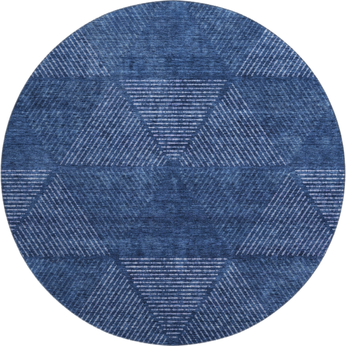 664873 8 ft. Navy Blue & Ivory Geometric Transitional Washable Round Area Rug with UV Protection