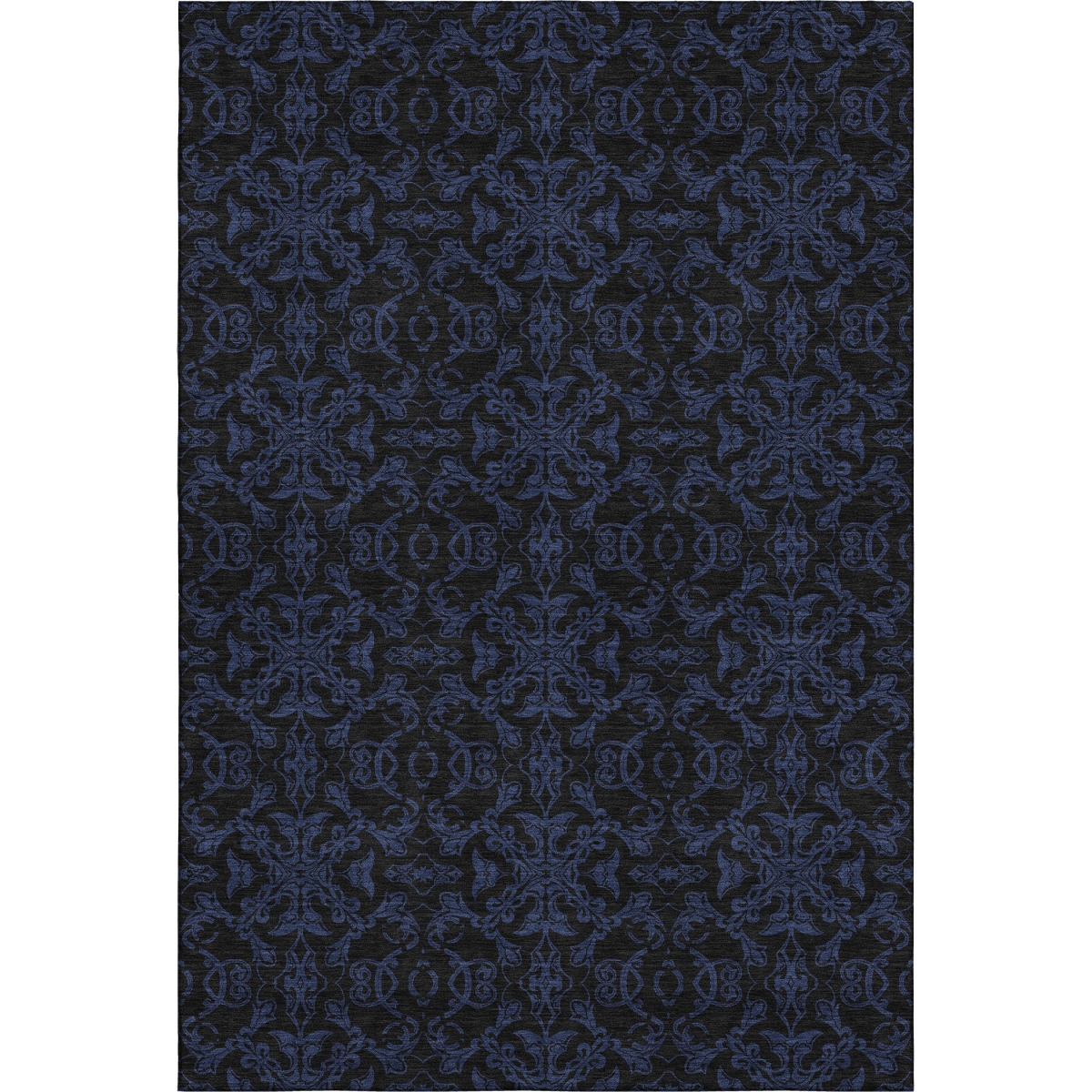665190 5 x 8 ft. Blue & Charcoal Medallion Transitional Washable Machine Made Rectangle Area Rug with UV Protection