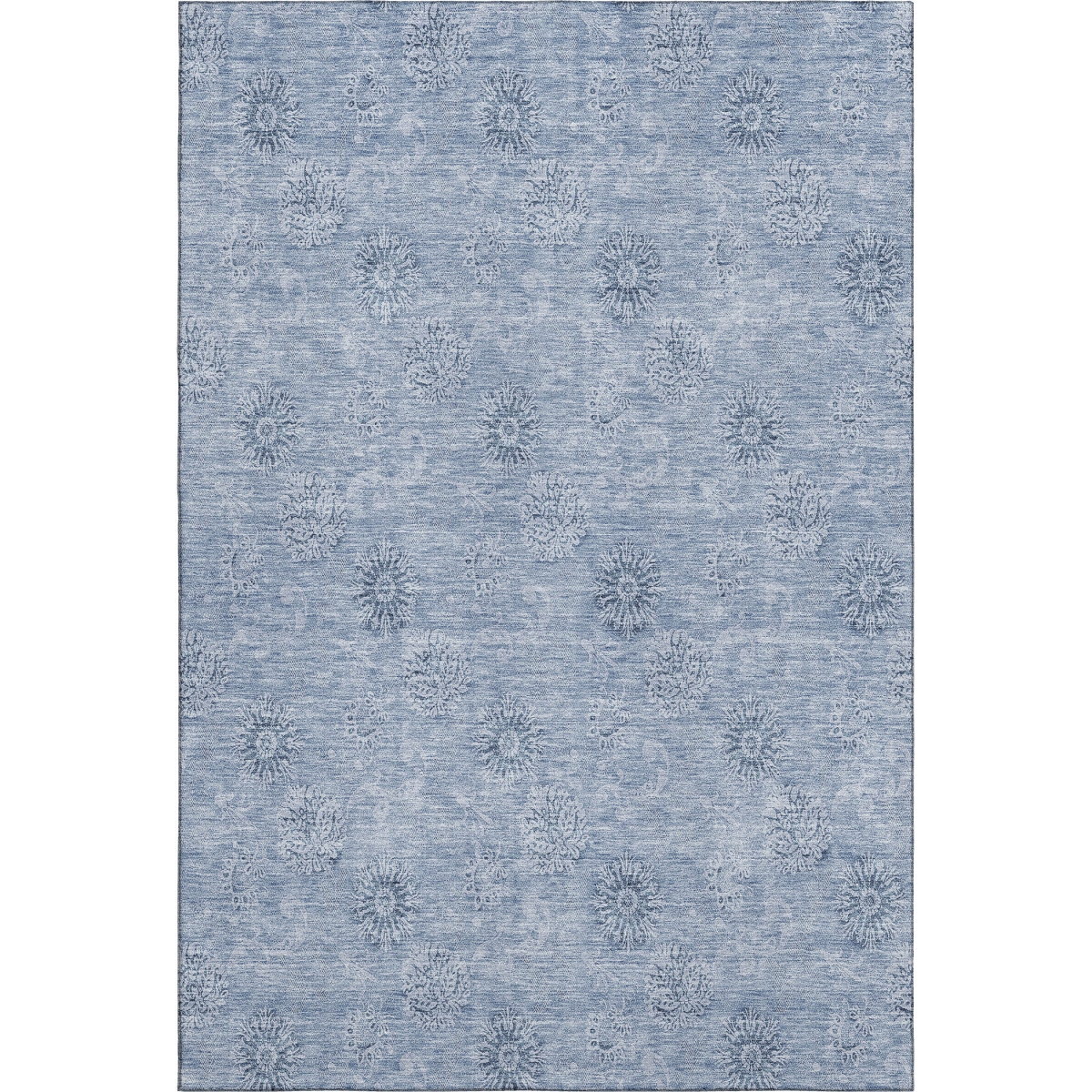 665366 8 x 10 ft. Sky Blue & Ivory Floral Transitional Washable Machine Made Rectangle Area Rug with UV Protection