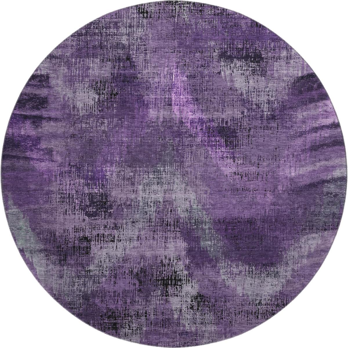 665504 8 ft. Purple & Gray Abstract Transitional Washable Round Area Rug with UV Protection
