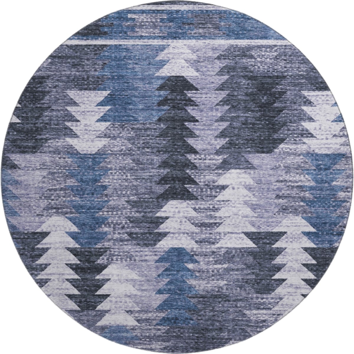 665690 8 ft. Blue & Ivory Southwestern Transitional Washable Round Area Rug with UV Protection