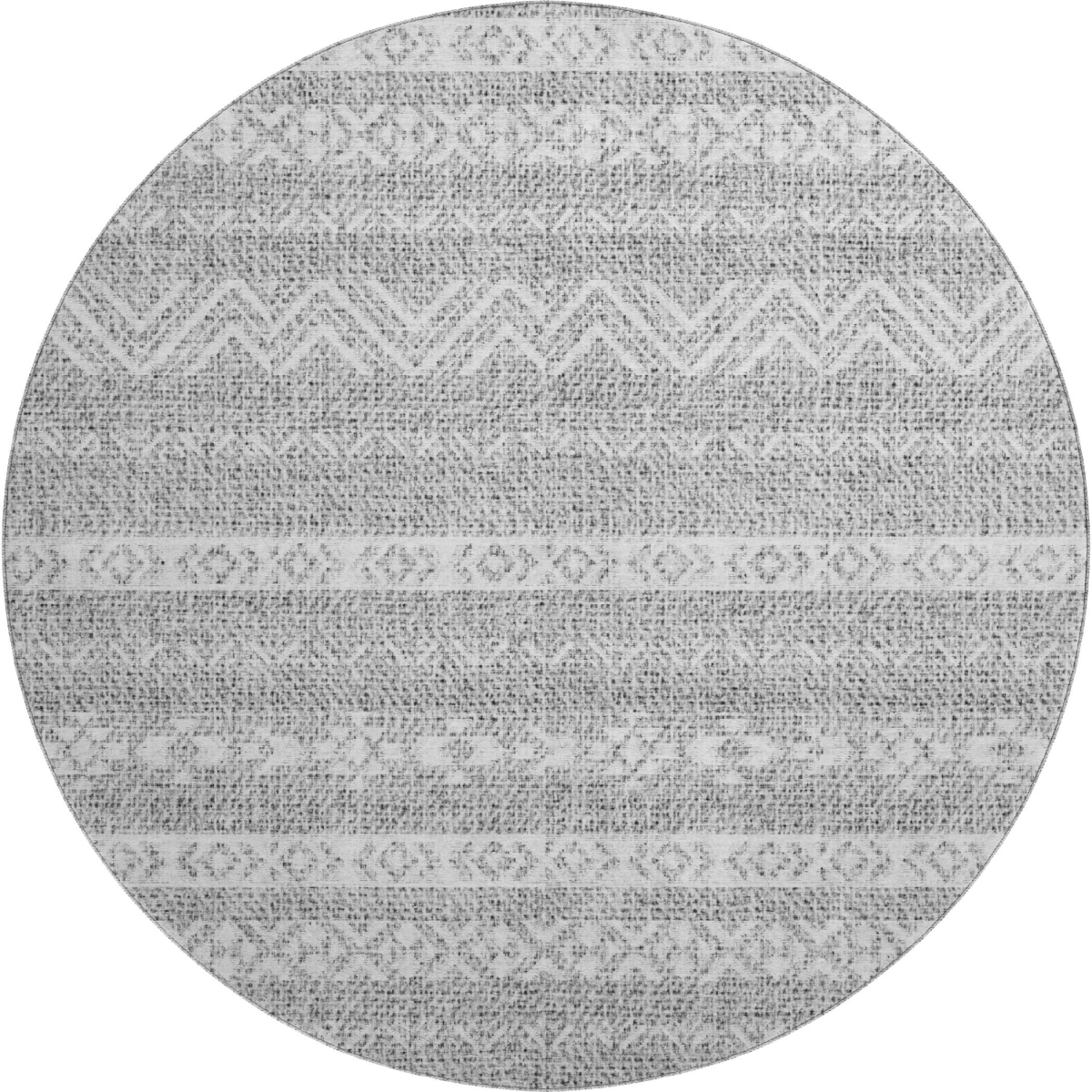 665894 8 ft. Gray & Silver Southwestern Transitional Washable Round Area Rug with UV Protection