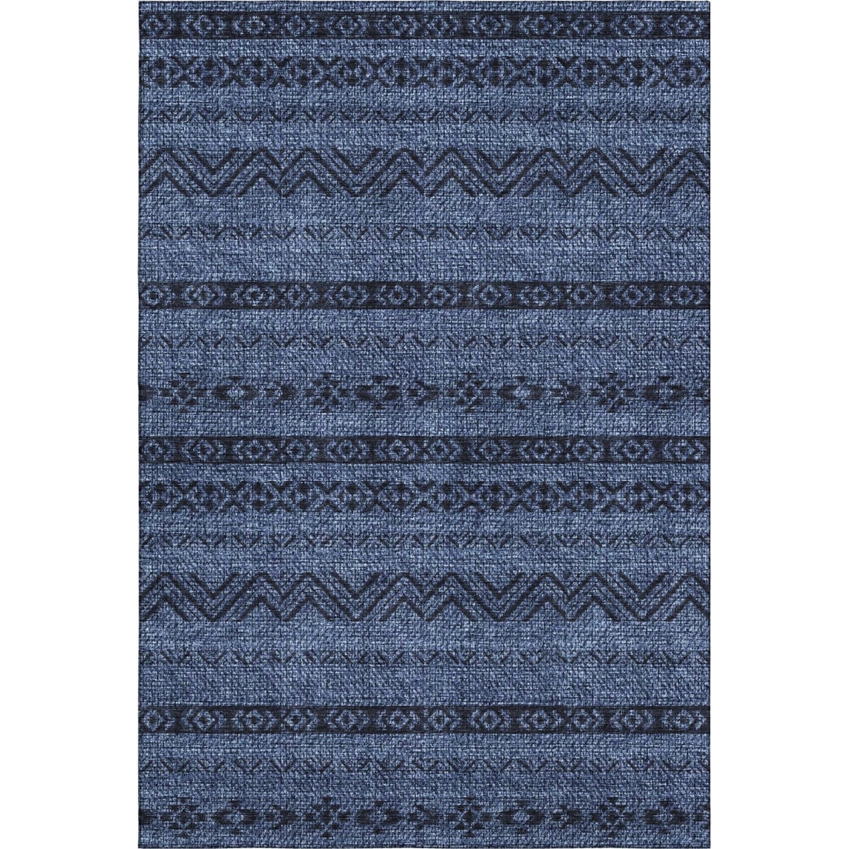 665905 5 x 8 ft. Navy Blue & Gray Southwestern Transitional Washable Machine Made Rectangle Area Rug with UV Protection