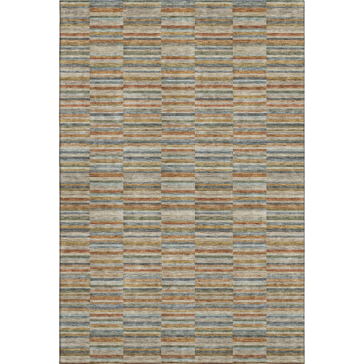 666281 10 x 14 ft. Rust Beige & Gray Striped Washable Machine Made Rectangle Area Rug with UV Protection