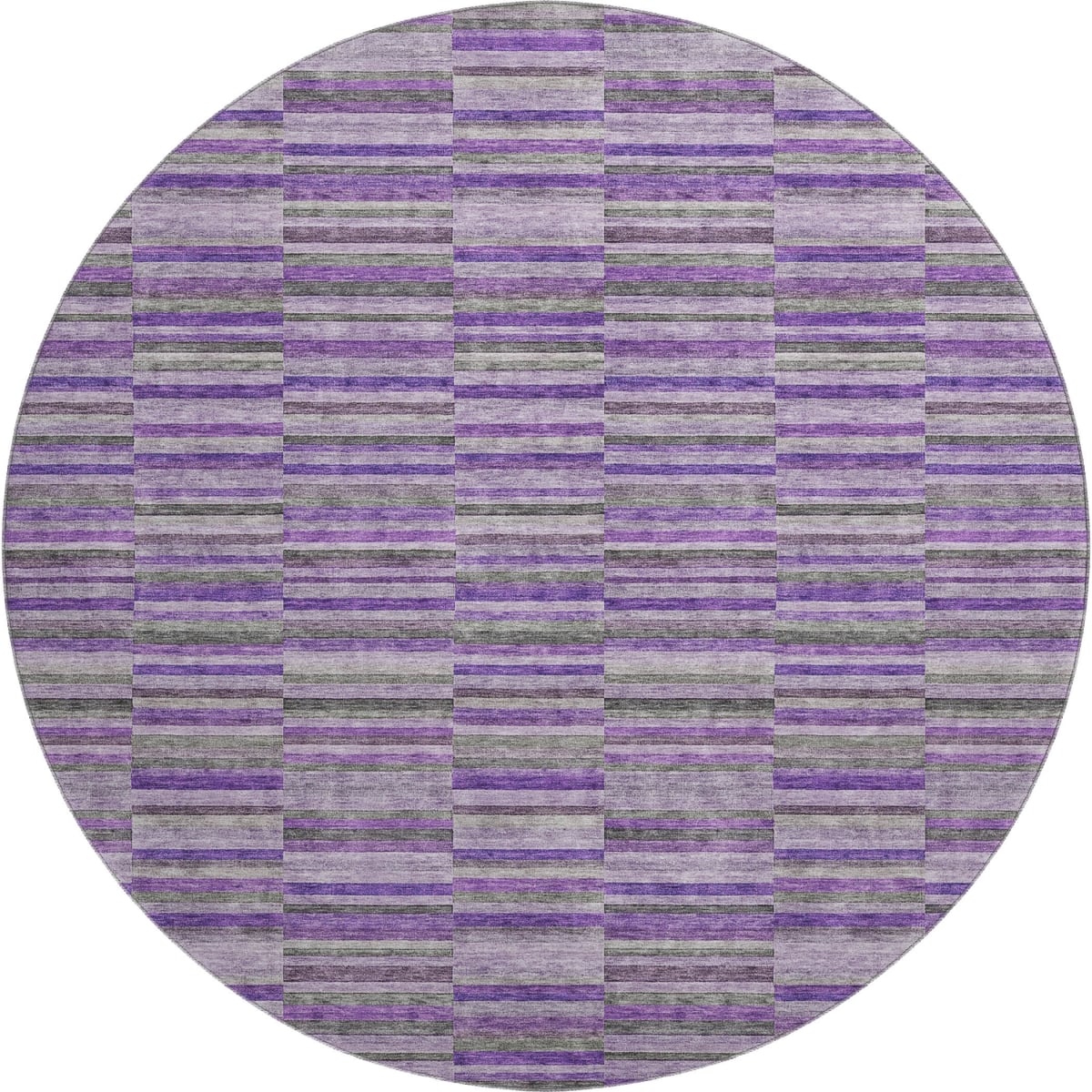 666284 8 ft. Purple & Gray Striped Transitional Washable Round Area Rug with UV Protection