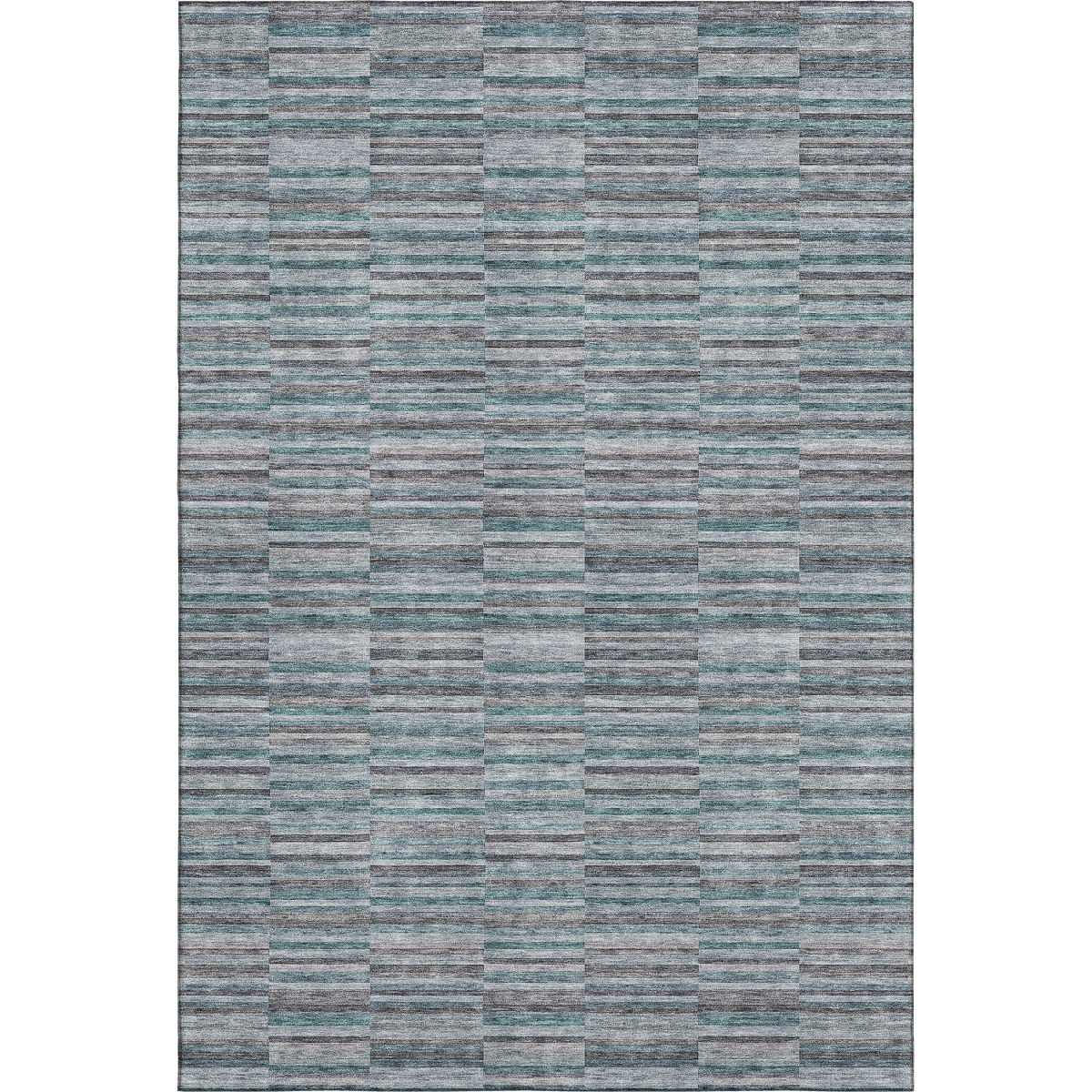 666295 5 x 8 ft. Teal & Gray Striped Transitional Washable Machine Made Rectangle Area Rug with UV Protection