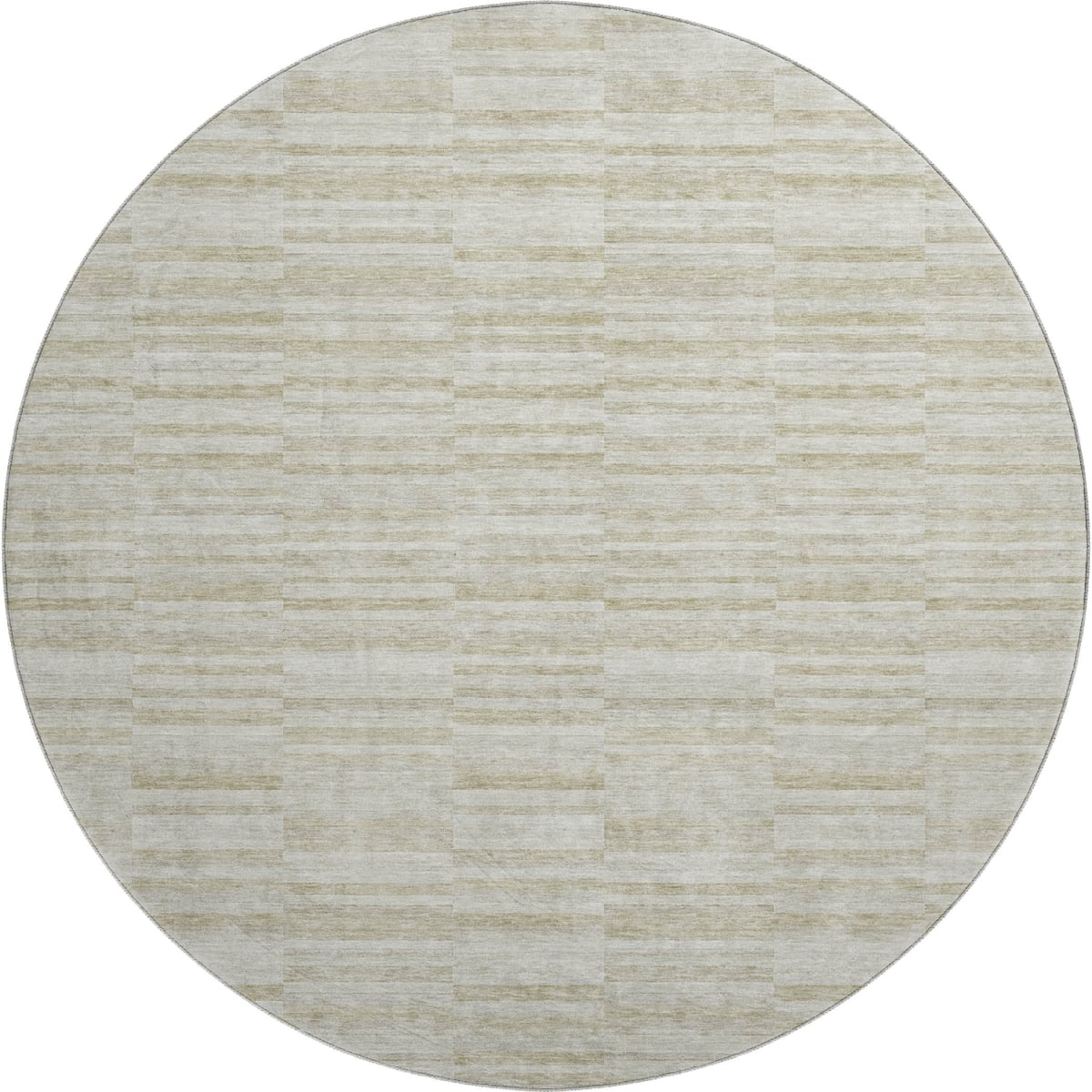 666353 8 ft. Taupe & Beige Striped Transitional Washable Round Area Rug with UV Protection