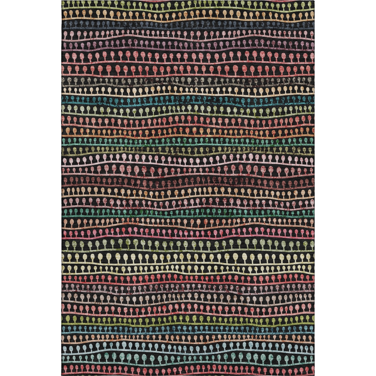 666619 9 x 12 ft. Black Green & Red Striped Washable Machine Made Rectangle Area Rug with UV Protection