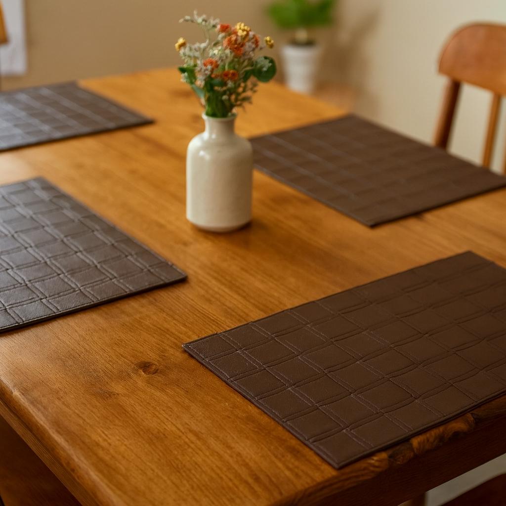 Picture of HomeRoots 653659 18 in. Espresso Basketweave Faux Leather Placemats - Set of 4